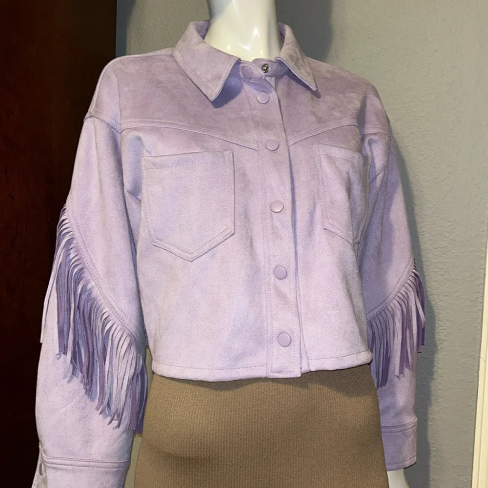 Purple Suede Fringe Cropped Blazer/Jacket - Picture 5 of 9